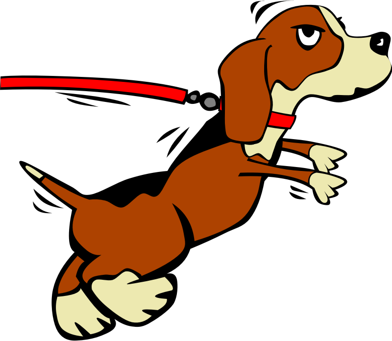 Dog on leash cartoon. Clipart puppy animated