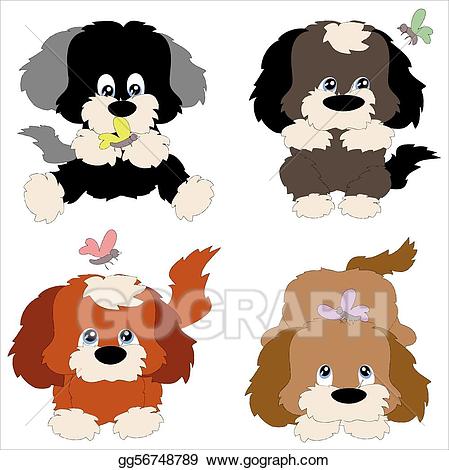 Clipart puppy butterfly. Four puppies with butterflies