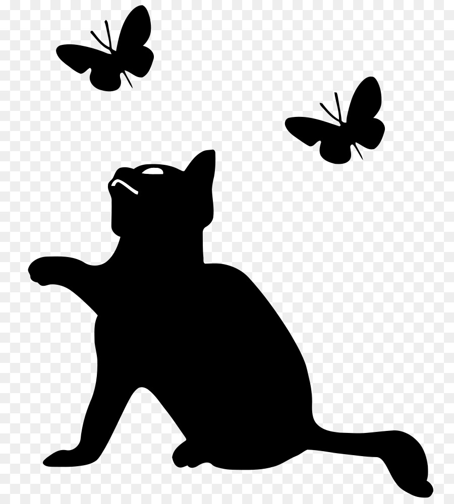 Clipart puppy butterfly. Black and white cat