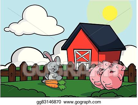 Eps vector pig scenery. Clipart rabbit home