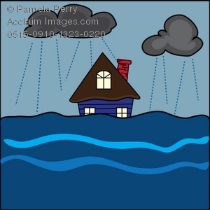 Clip art illustration of. House clipart flooding