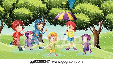 Clipart rain scenery. Vector illustration park scene