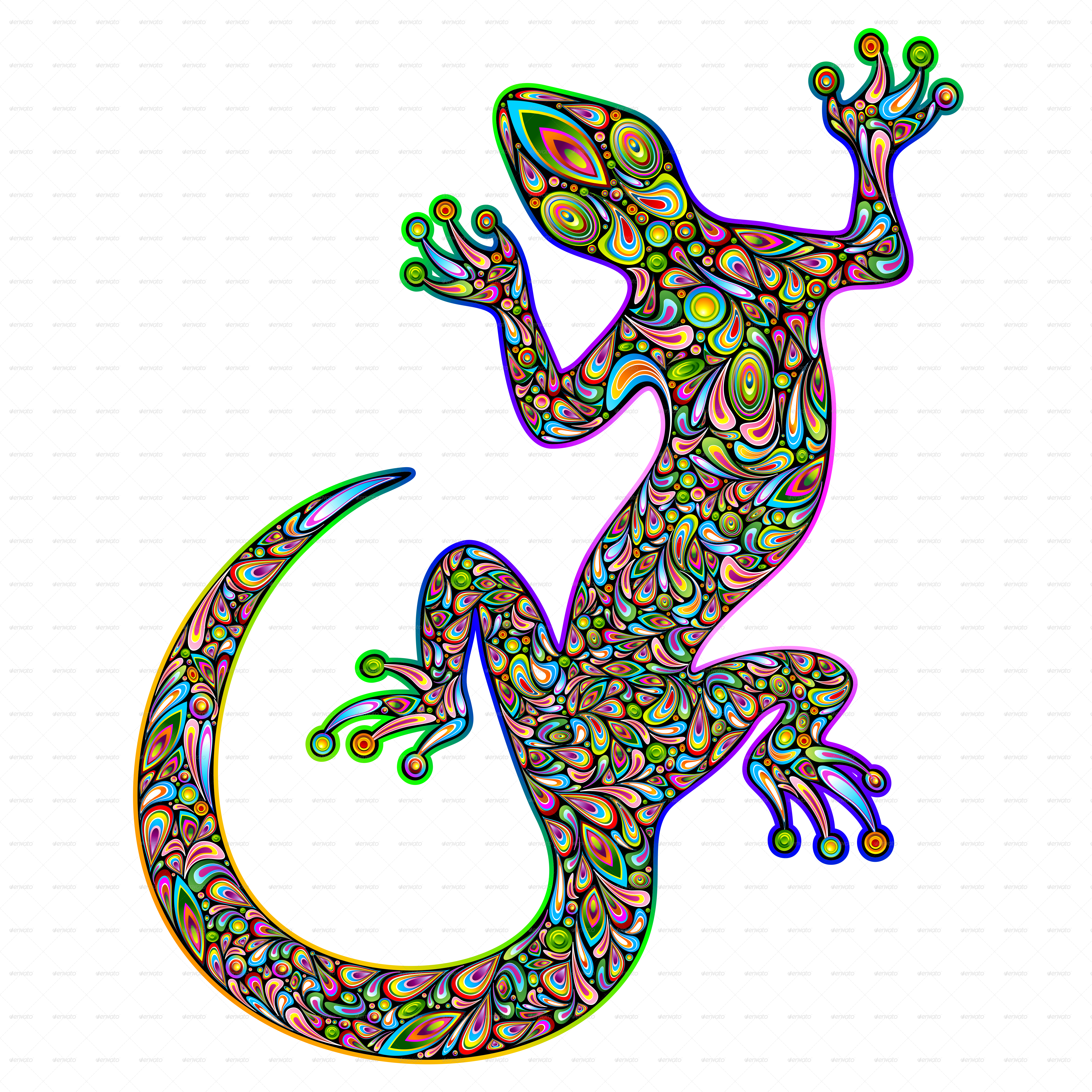 Clipart rainbow gecko. Psychedelic art design by