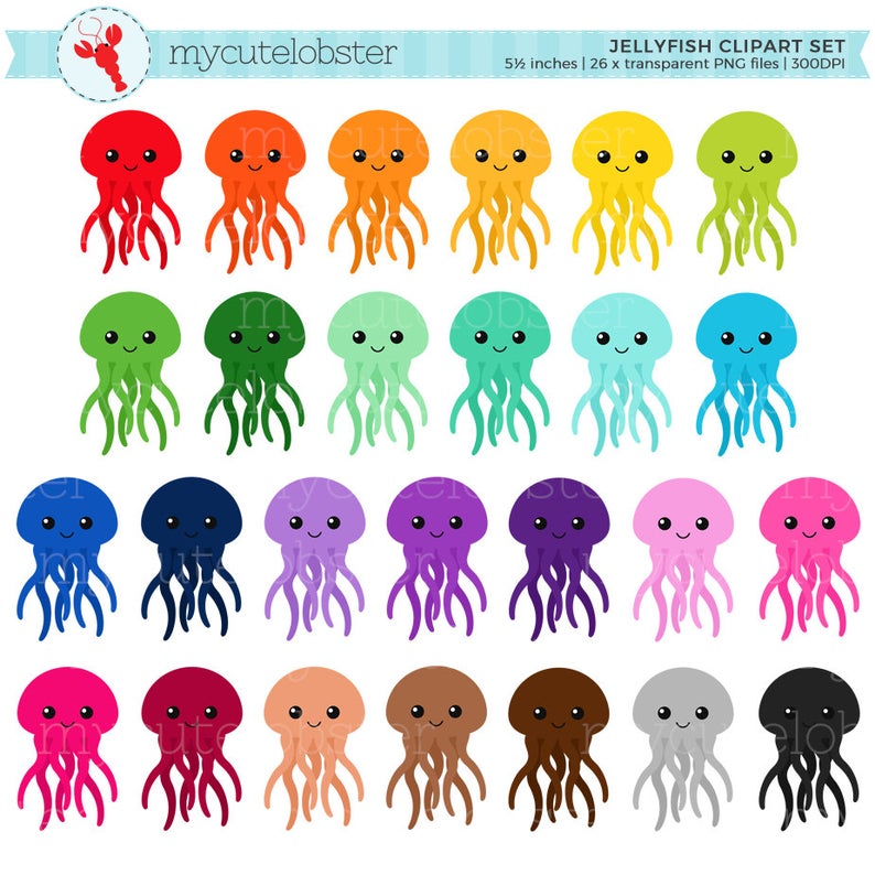 Jellyfish clipart colourful. Rainbow set cute clip