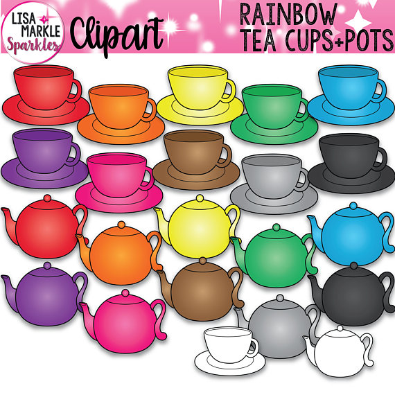 Cup pot party . Clipart rainbow tea
