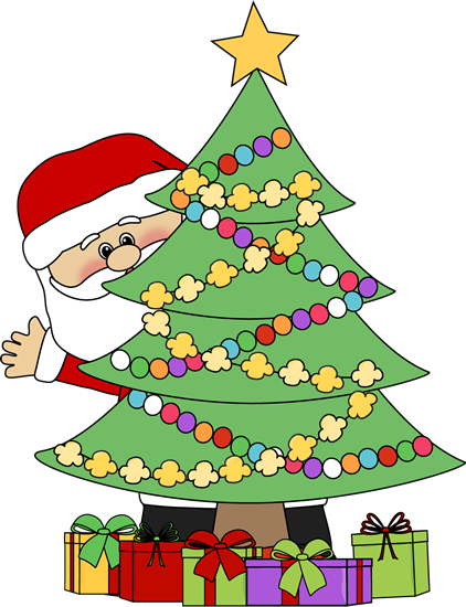 Santa clipart tree. Christmas clip art behind