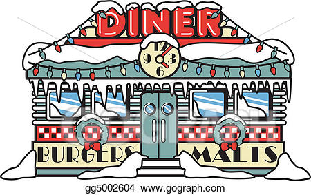 Clipart restaurant diner. Vector illustration fifties christmas