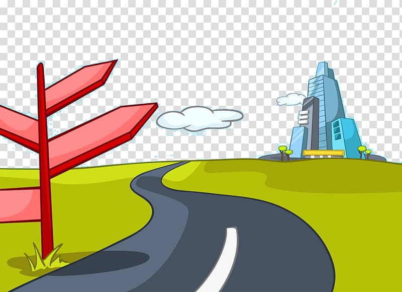 Cartoon drawing landscape material. Clipart road animation