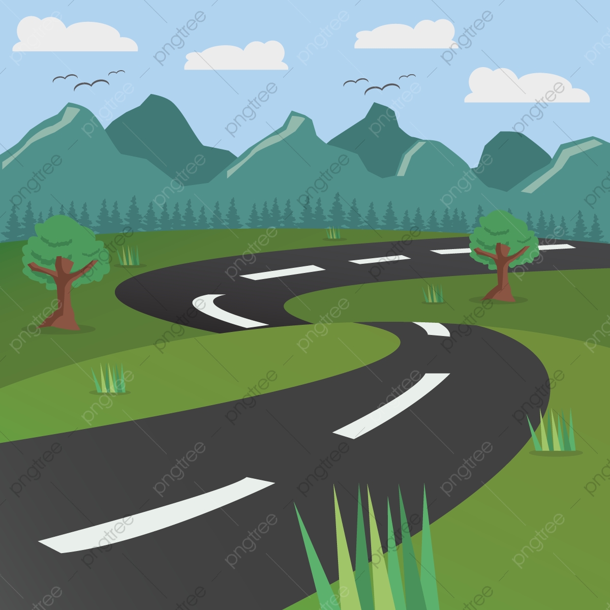Curved stone path . Clipart road mountain road