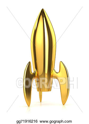 Stock illustration d drawing. Clipart rocket gold