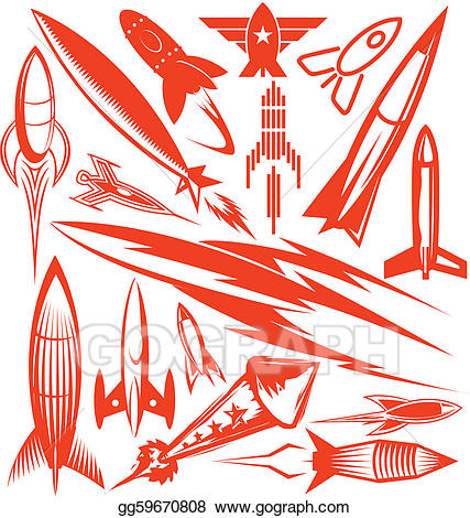Eps illustration red collection. Clipart rocket vector