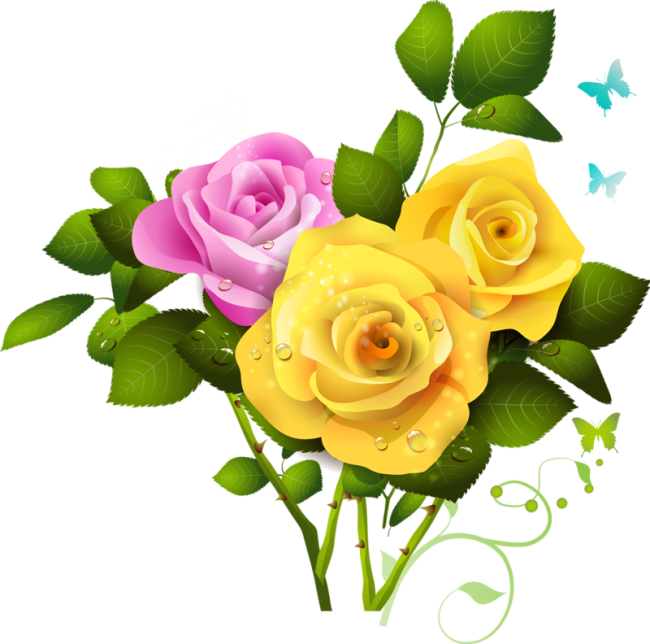 Yellow and pink rose. Hand clipart bouquet