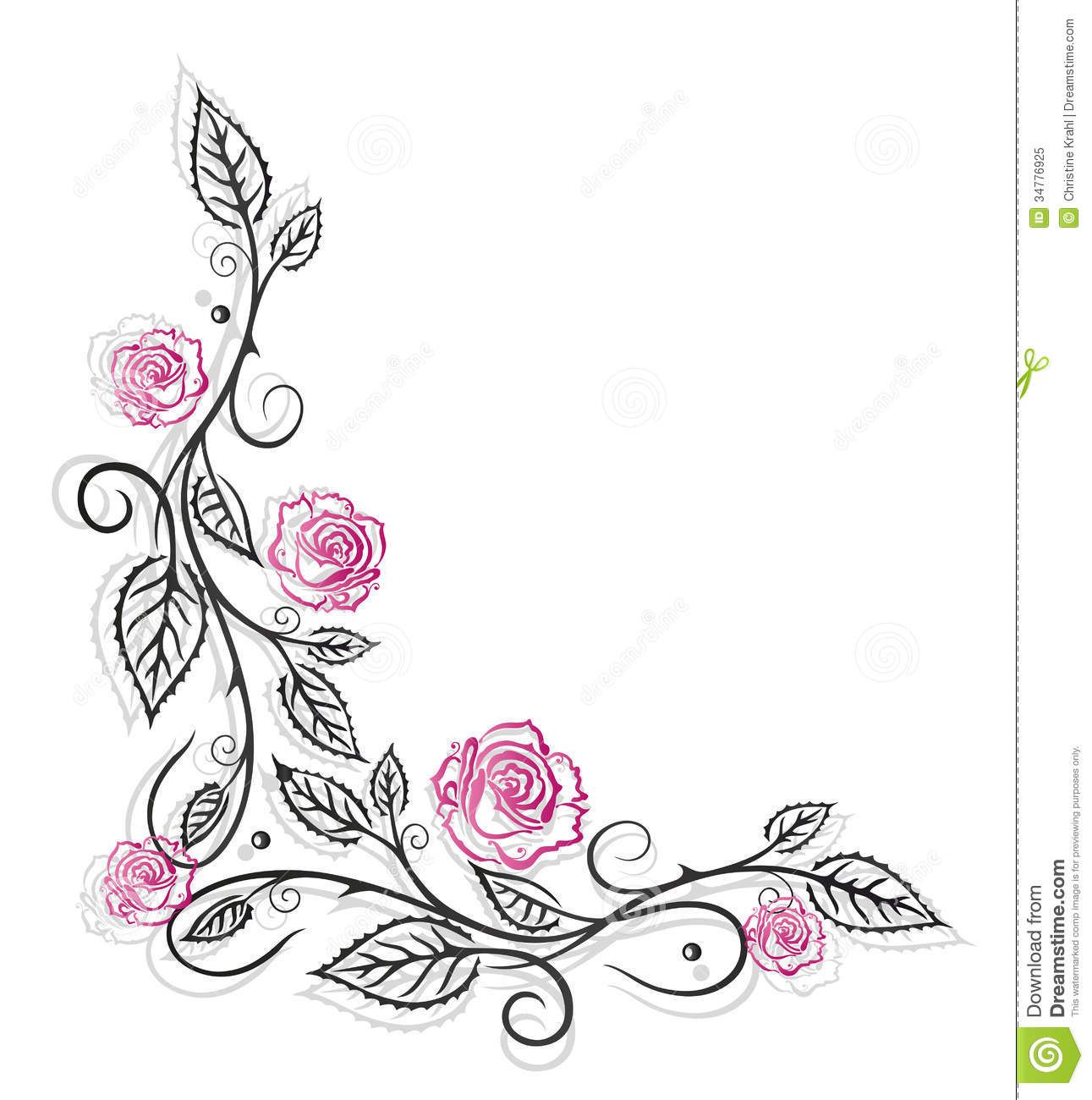 Rose flower border black. Clipart roses filigree
