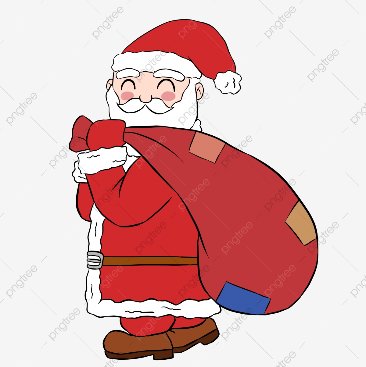 Clipart santa back. Cartoon christmas claus gift