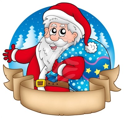 With holding gifts clip. Santa clipart banner