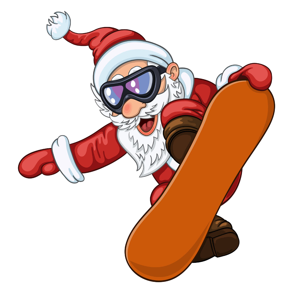 Snowboarding clipart vacation. Santa claus skiing clip