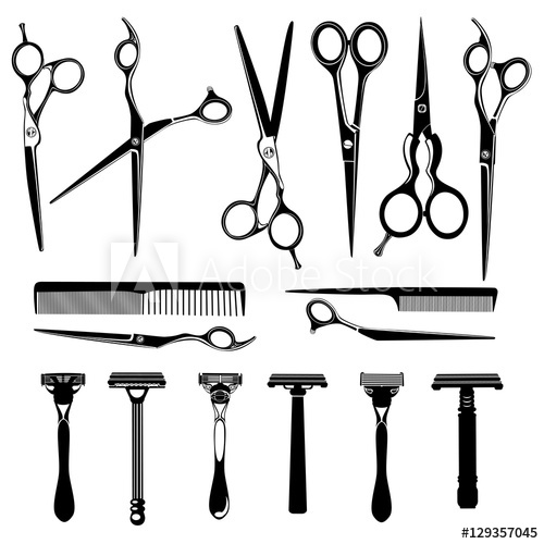 Clipart scissors razor. Set of barber accessories