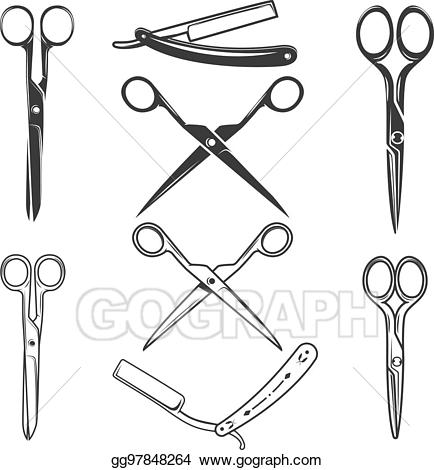 Vector set of the. Clipart scissors razor
