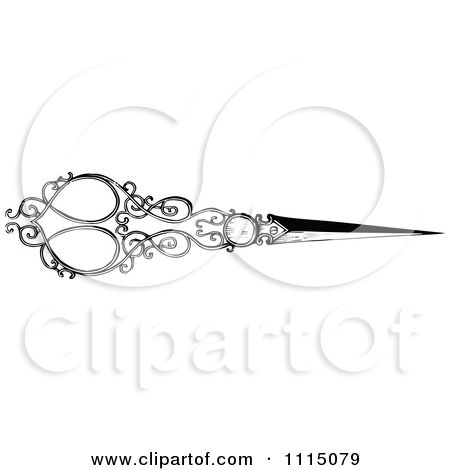 Vintage black and white. Clipart scissors victorian