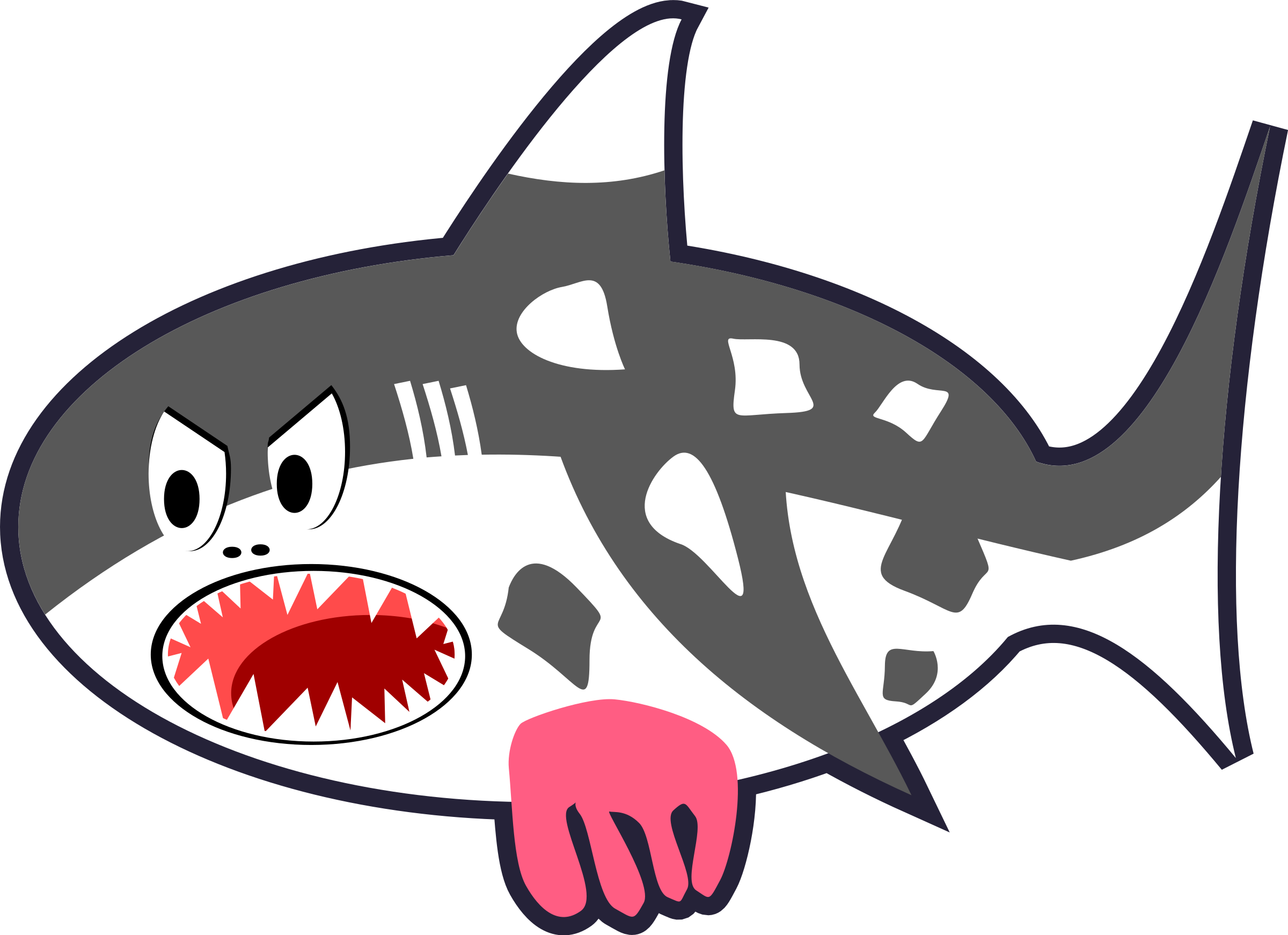Clipart shark comic. Black white red cartoon