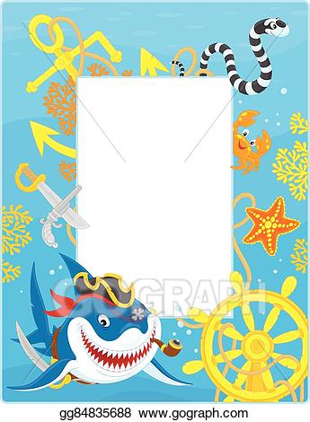 Clipart shark frame. Vector with a pirate