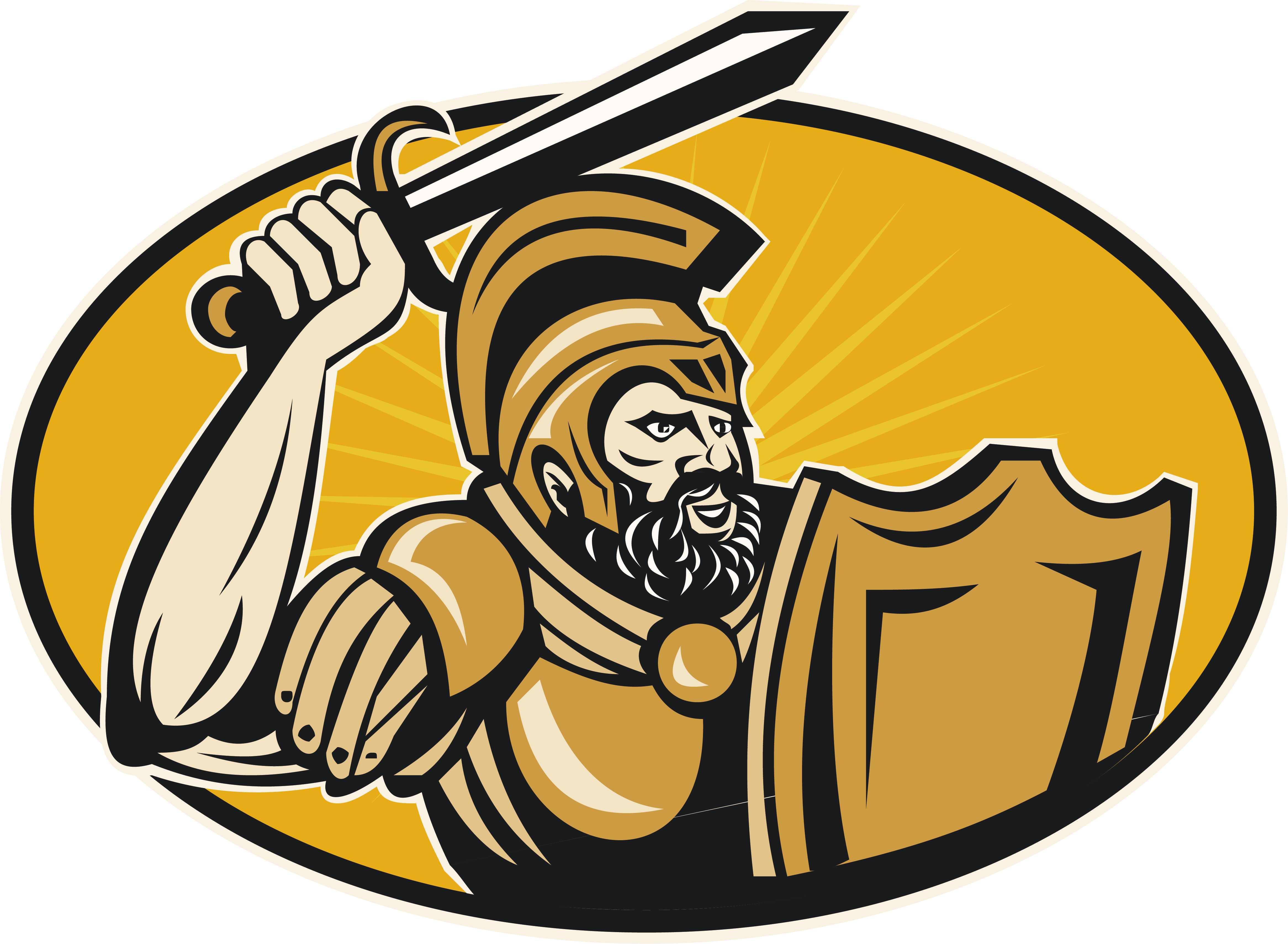 Cartoon combat soldier illustration. Clipart shield gladiator