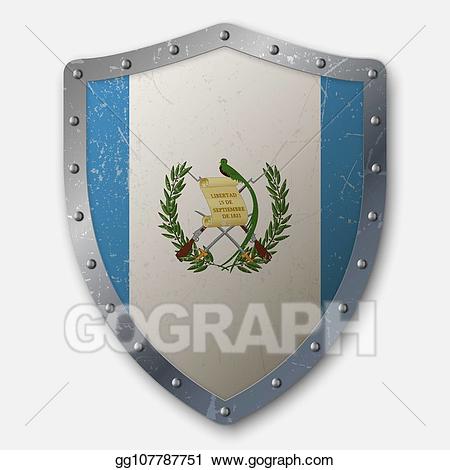 Vector illustration with flag. Clipart shield old