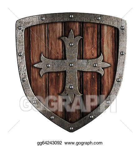 Clipart shield old. Stock illustration crusader wooden