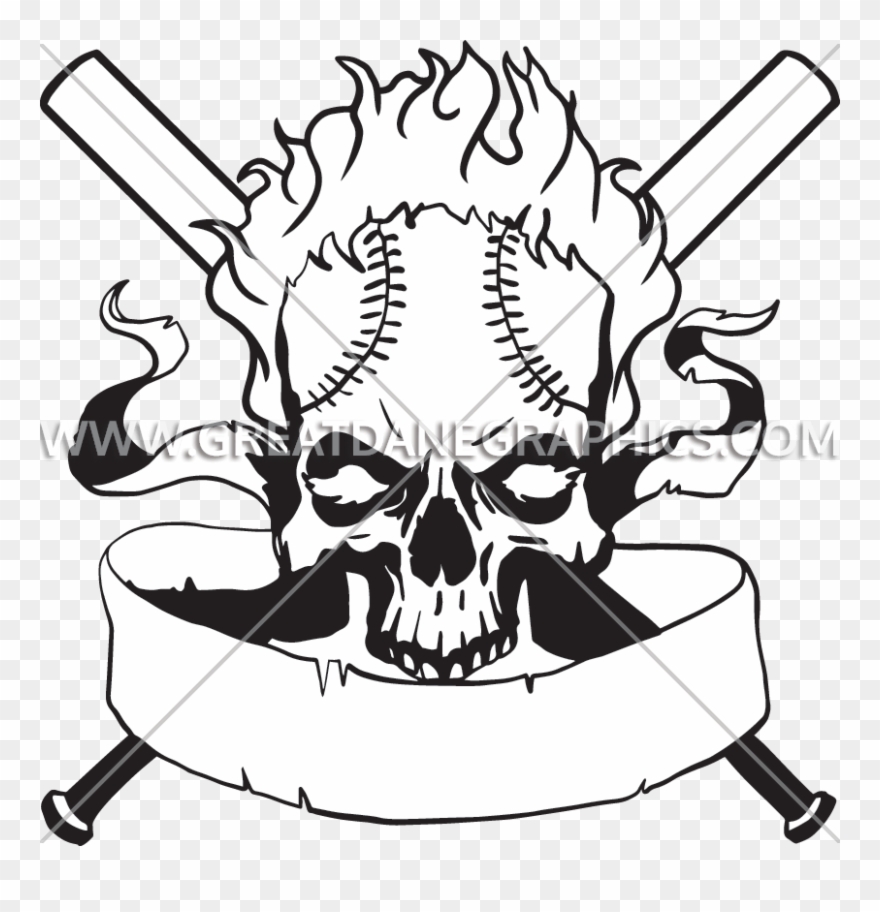 clipart skull baseball