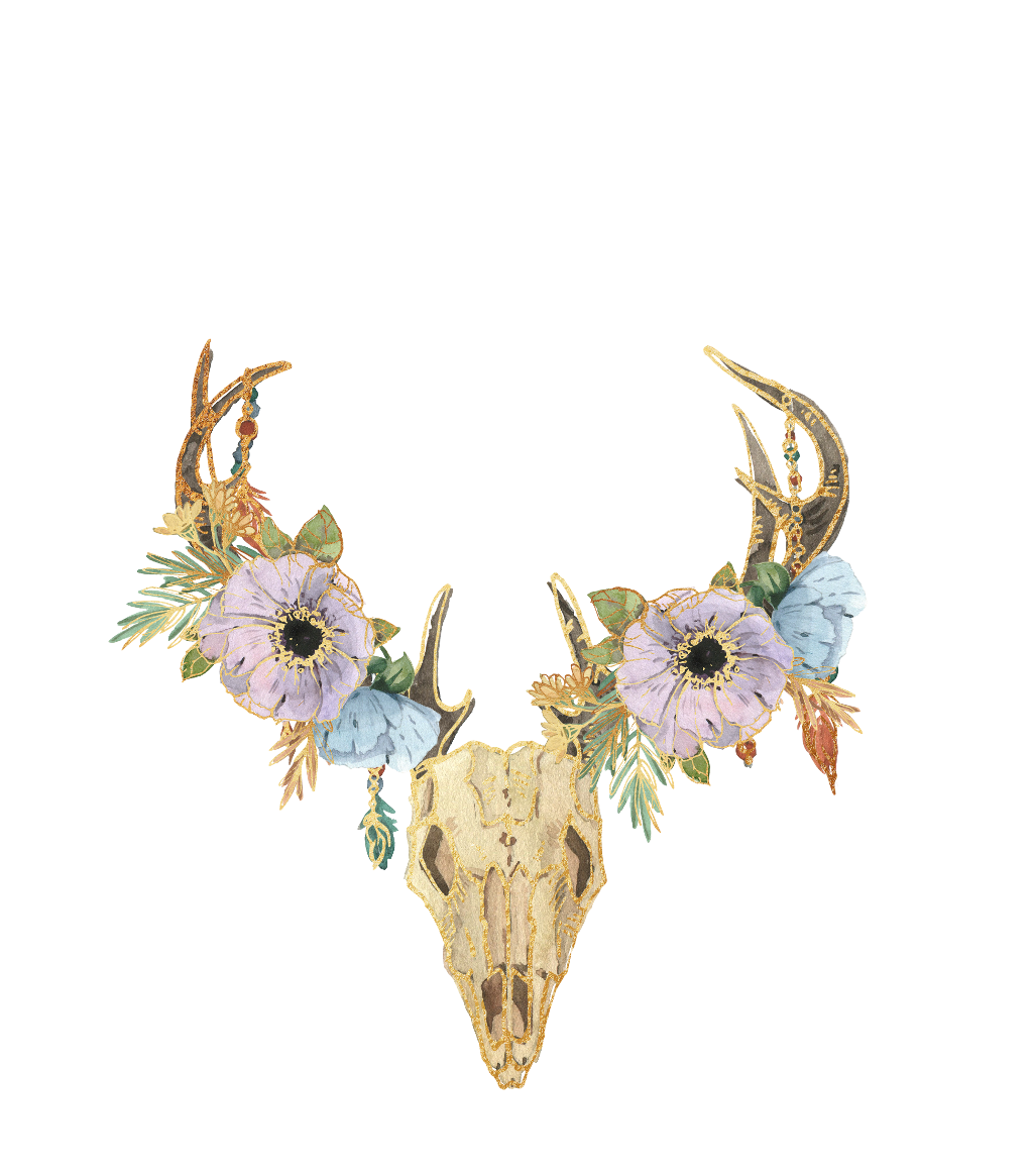 Clipart skull boho. Bohemian hipster flowers skulls