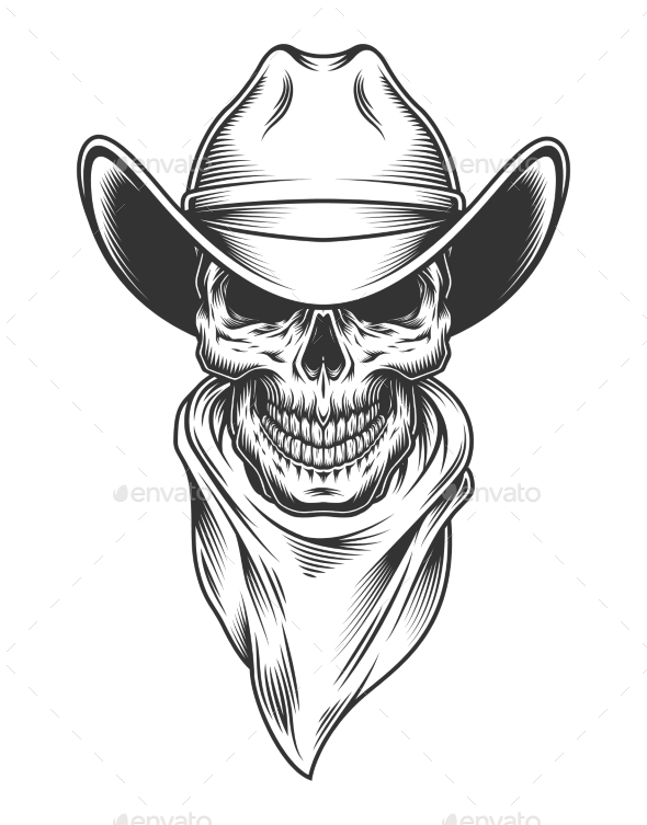 clipart skull cowboy