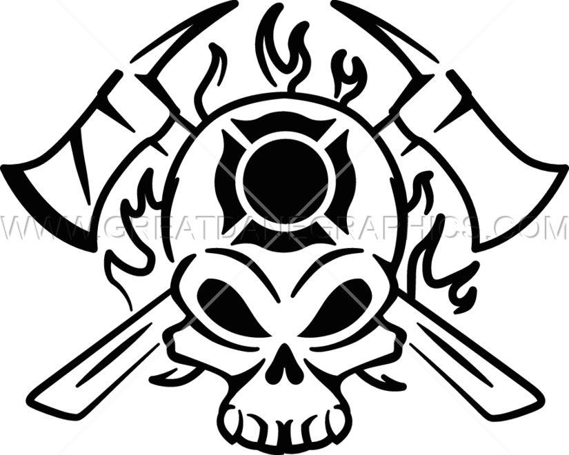 Fire fighter skull production. Flame clipart black and white