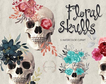 clipart skull floral