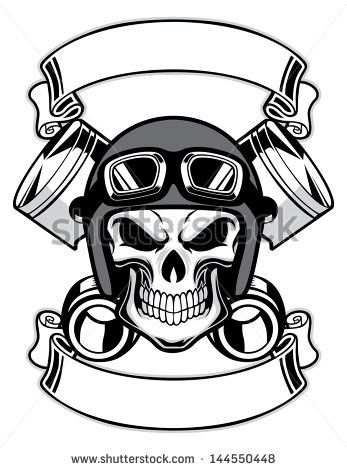 Wearing motorcycle drawing tattoos. Clipart skull helmet