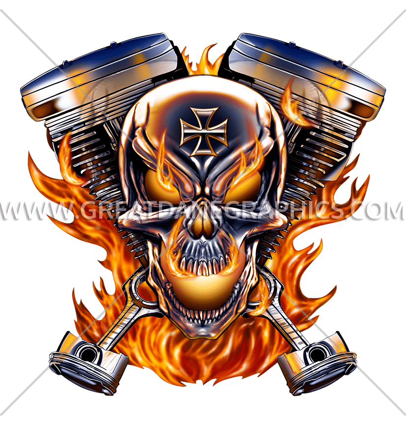 Clipart skull motorcycle. Biker parts production ready