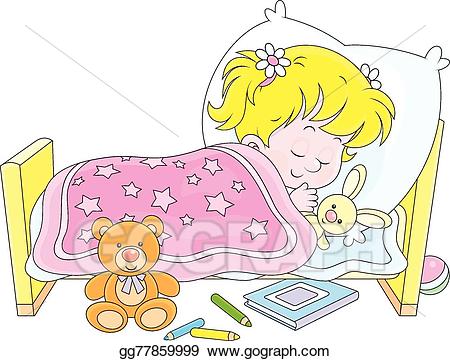 Clipart sleeping little girl bed. Vector art eps gg