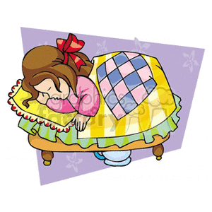 clipart sleeping little girl bed