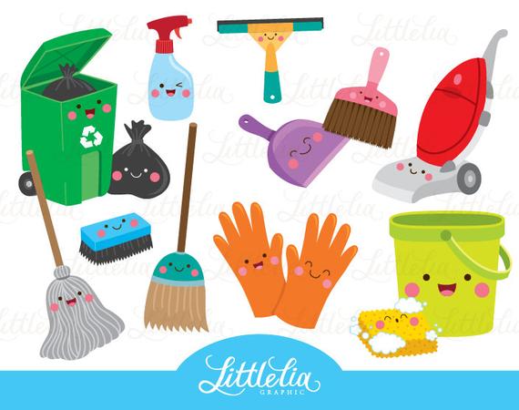 Cleaning kawaii day . Clipart smile clean