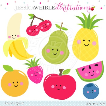 Kawaii cute digital smiling. Clipart smile fruit