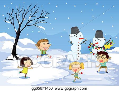 Clipart snow illustration. Vector stock children playing