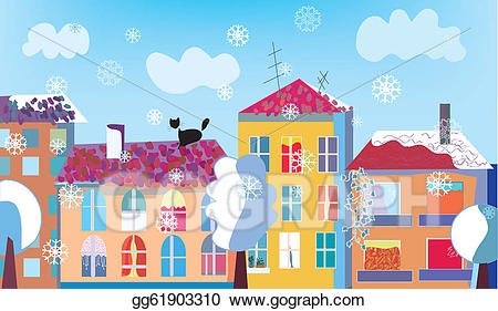 Chritmas town in winter. Clipart snow street