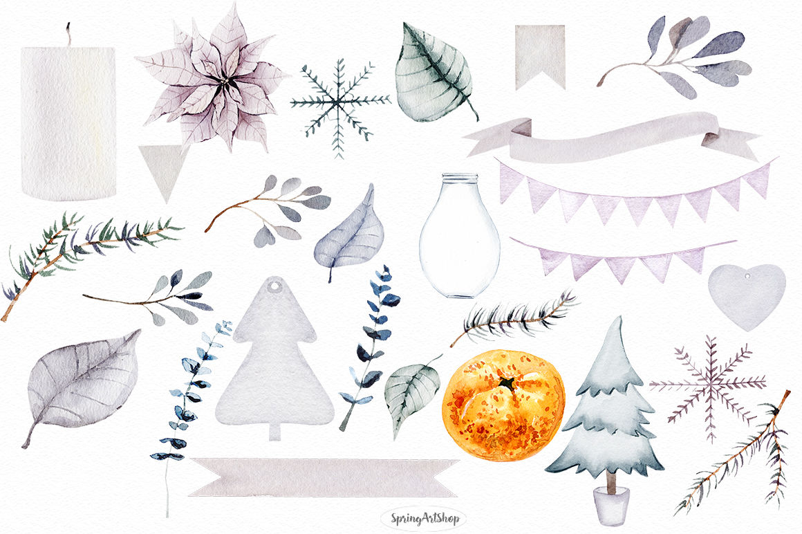 Big winter flower by. Clipart snow watercolor