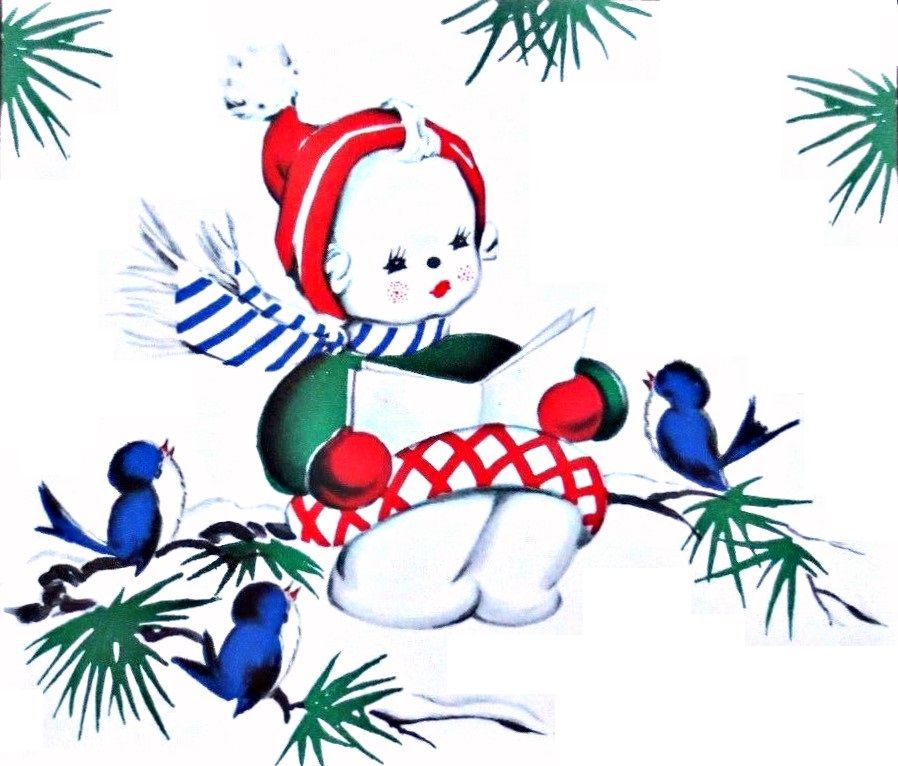 Vintage christmas snow woman. Clipart snowman book