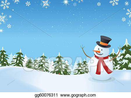 Clipart snowman landscape. Eps illustration in winter