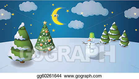 Stock illustration winter with. Clipart snowman scenery