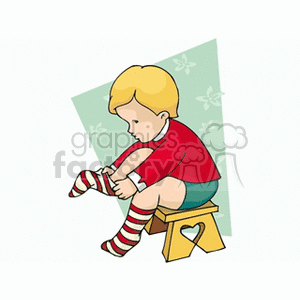 Child putting on socks. Sock clipart boy dressed