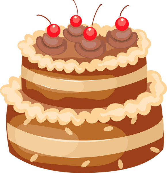 Chocolate cake with cherries. Desserts clipart baked goods