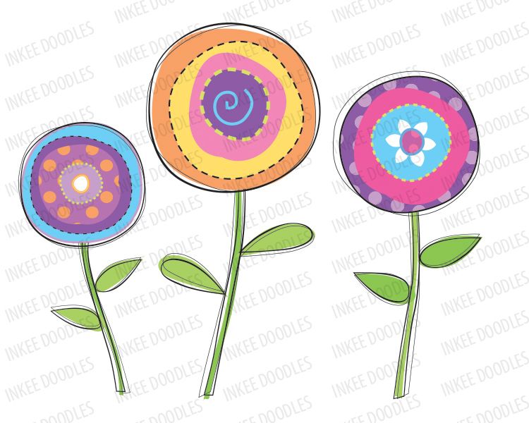Doodle flower floral blooms. Clipart spring modern
