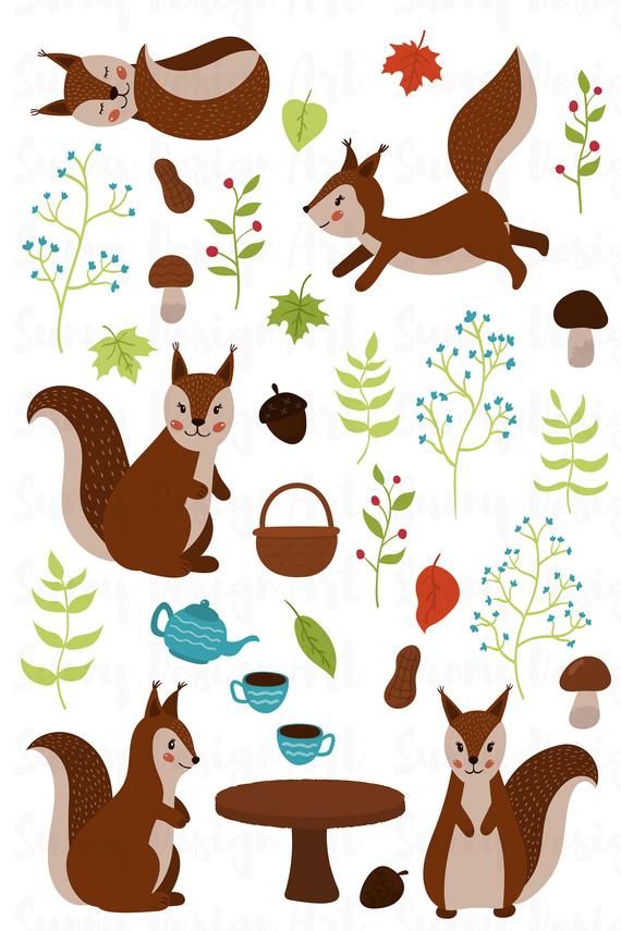 Vector forest animals etsy. Clipart squirrel forrest animal