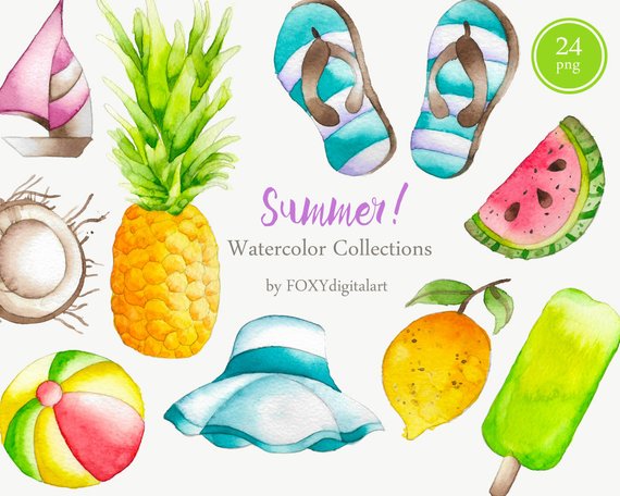 Nutrition clipart summer. Beach watercolor 